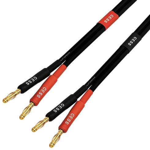 CESS-037-1f Banana Plug Male to Male Speaker Cable 12 Gauge 680 Strand Count Silicone Soft Wire, 2 Cables (1 Foot)...