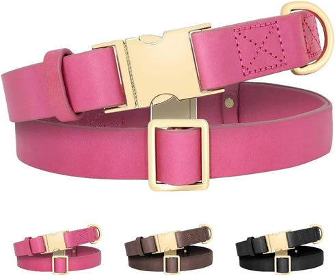 Beirui Genuine Leather Dog Collar with Quick Release Metal Buckle, Comfortable Leather Collar for Small Medium Large Dogs, Heavy Duty Classic Pet ...