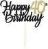 PALASASA Black Gold Glitter Happy Birthday cake topper - 40 Anniversary/Birthday Cake Topper Party Decoration (40th)...