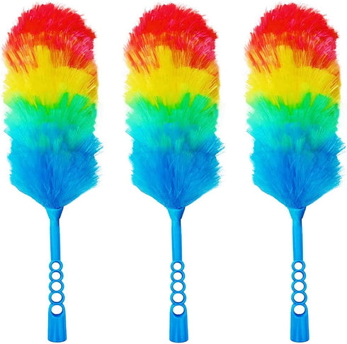 3 Pack Upgrade 19” Rainbow Static Feather Duster with Beandable and Washable Head - More Fibers Bigger Head Less Loss of Fiber...