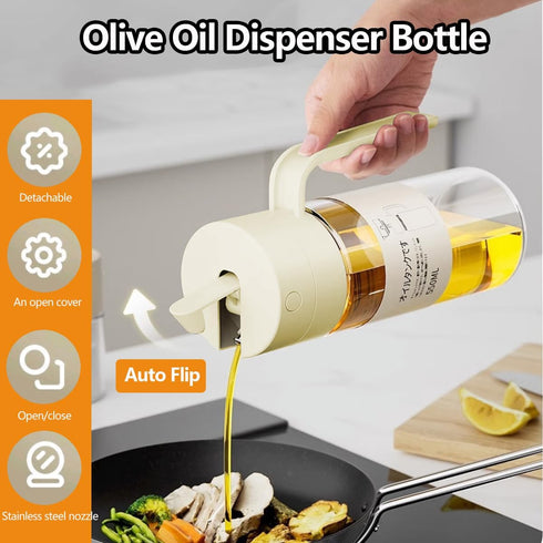 Olive Oil Dispenser Bottle for Kitchen Auto Flip Vinegar Dispenser-Leakproof Soy Sauce Dispenser Glass, Olive Oil Dispenser Bottle Non-Drip Spout,...