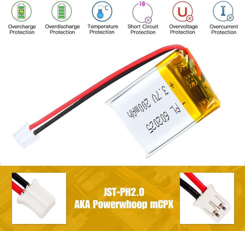 3.7V 200mAh 602025 Lipo Battery Rechargeable Lithium Polymer ion Battery Pack with PH2.0mm JST Connector...