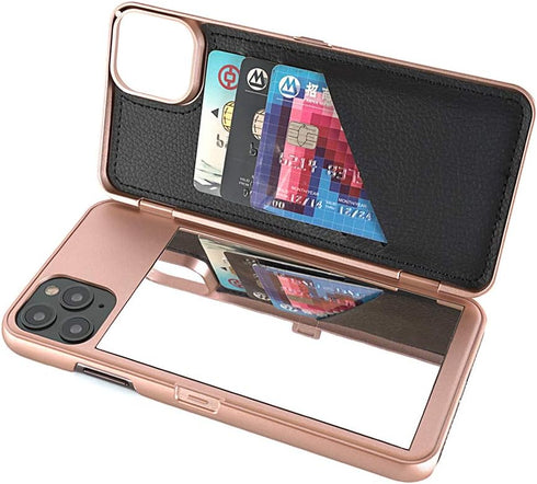 for iPhone 11 Pro Max Case,Hidden Back Mirror Wallet Case with Stand Feature and Card Holder for iPhone 11 Pro Max (2019) 6.5 inch (Rose Gold)...