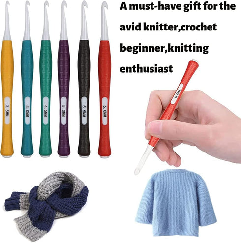 BAIWANLCH 8 Pcs Crochet Hooks Set Ergonomic Crochet Hook Set Single Pointed Knitting Crochet Hook Set Rubber Grip Single Pointed Hook Needles for ...