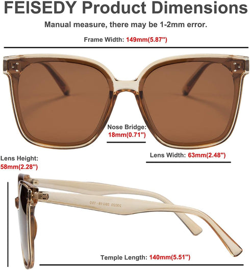 FEISEDY Retro Square Polarized Sunglasses Women Men Vintage Minimalist Shades B2600...