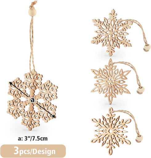 ilauke 12pcs Wooden Snowflakes Decorations 3 inch Christmas Ornaments Wood Hanging Ornament Rustic Farmhouse Christmas Craft Supplies...