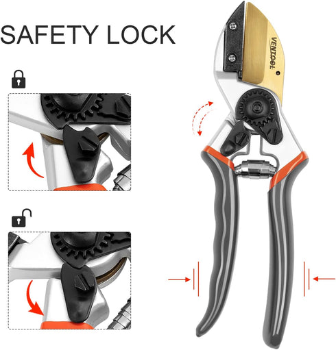 8.5" Sharp Bypass Pruning Shears, Heavy-duty Hand Pruners with SK5 Stainless Steel Blades, Power-lever Anvil Pruner, Tree Trimmers & Garden Clippe...