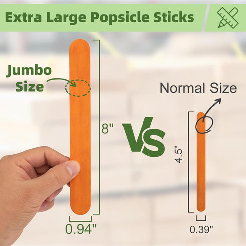 8 Inch Colored Jumbo Craft Sticks - 60 PCS Extra Large Natural Premium Wood, Rainbow Wooden Popsicle Sticks, Wide Lollipop Sticks for DIY Crafting...
