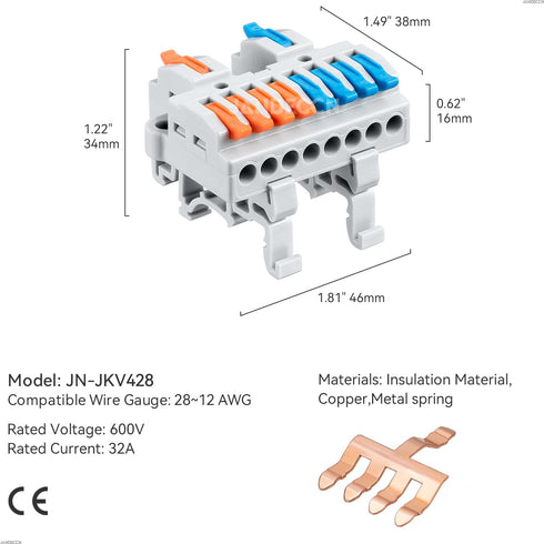 6pcs DIN Rail Terminal Blocks, DIY Splicing Wire Connectors for Circuit Inline 18-12AWG (2 in 8 out)...