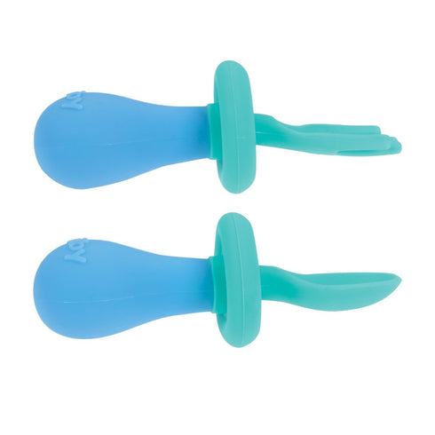 Nuby First Fork and Spoon Set - Utensils with Safety Guards for Babies 6+ Months - Green and Blue...