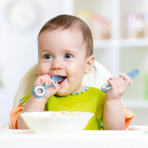 Toddler Utensils Set-Yeivzwba Baby Fork and Spoon Set, Baby Feeding Supplies,100% Food Grade Silicone Baby Utensils Feeding Set,Bpa Free Anti-Chok...