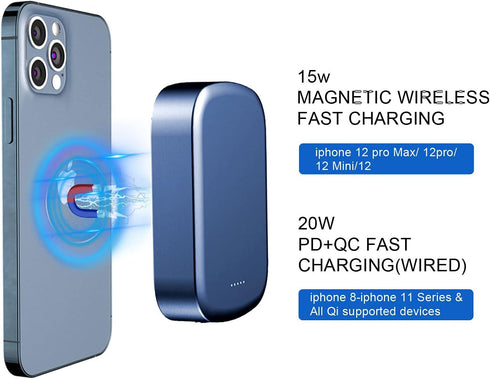 Magnetic Wireless Portable Charger,10000mAh 15W Fast USB C Small Wireless Power Bank, Especially External Strong Powerful Battery Pack for iPhone ...