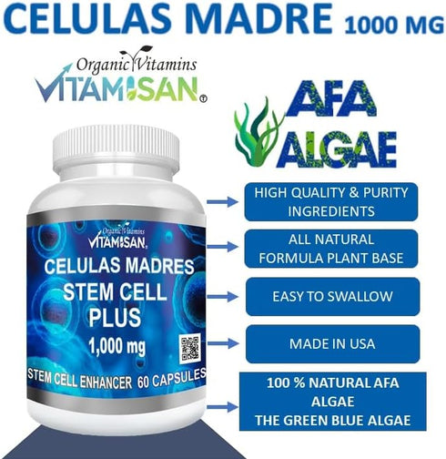 Celulas Madres 60 Capsules Vitamisan 1000 mg Aphanizomenon Flos-aquae Blue Green Algae AFA Stem Natural Cell...