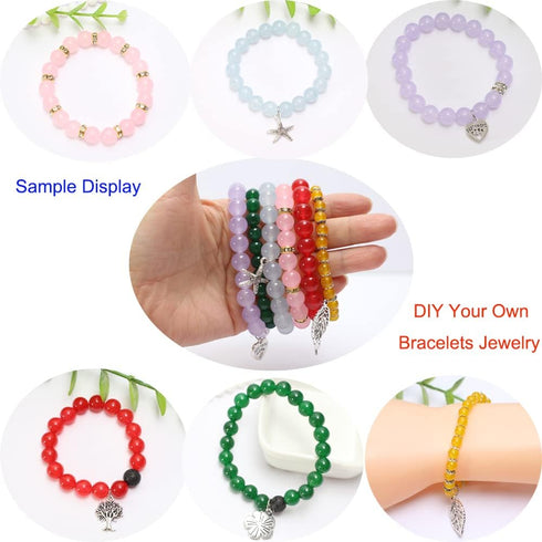 PAMIR TONG 440pcs 8mm Natural Chalcedony Beads Kits Gemstone Jade Glass Beads Round Loose Beads DIY Smooth Beads for Bracelet Necklace Jewelry Mak...