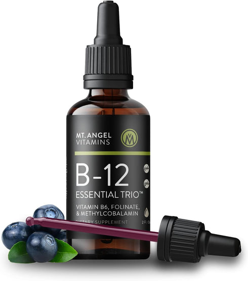 Mt. Angel Vitamins - B12 Essential Trio - Vegan Sublingual Drops with High-Potency Methyl B12, B6 & Folate - Easy Absorption Liquid - Non-GMO, Mad...