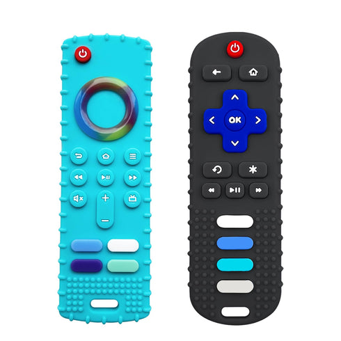 2-Pack Silicone Baby Teething Toys, TV Remote Teethers for 6-12-18 Months Infant, Fire Remote Shape Toddlers Silicone Teethers for Boys and Girls ...