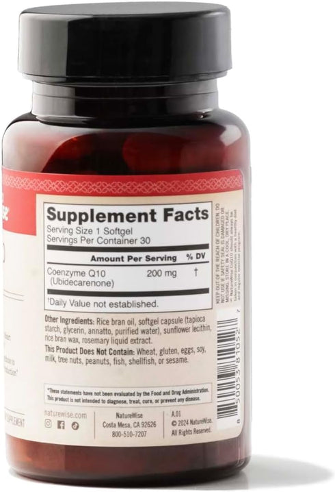 NatureWise CoQ10 200mg Softgels, High Potency CoQ10 200mg Ubiquinone - Antioxidant for Heart Health + Energy, Coenzyme Q10 Supplements - Vegan, No...