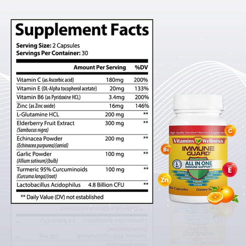 -10 in 1- Made in USA Immune Support Supplement–Elderberry Immune Guard and Booster with Zinc and Vitamin C, Vitamin B6, Turmeric, Garlic, Echinac...