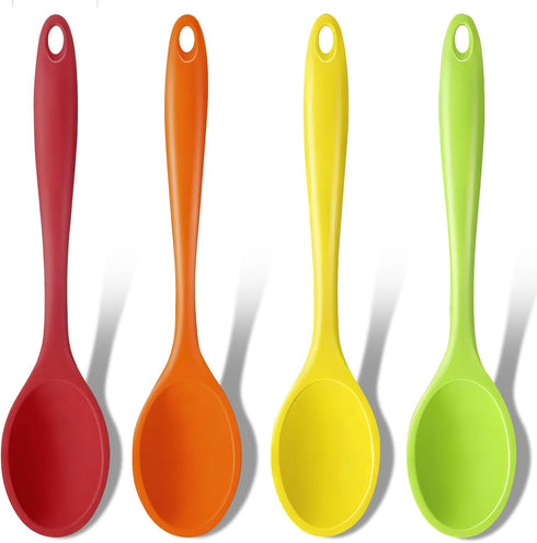 GEEKHOM 4 Pieces Silicone Spoons, Large Mixing Spoon Heat Resistant Kitchen Utensils Serving Table Spoons Non-stick Stirring Spoon for Cooking Bak...