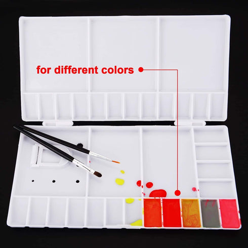 SUNIY Watercolor Palette Folding Paint Tray Plastic Painting Pallet with 33 Compartments, Thumbhole and Brush Holders, White...