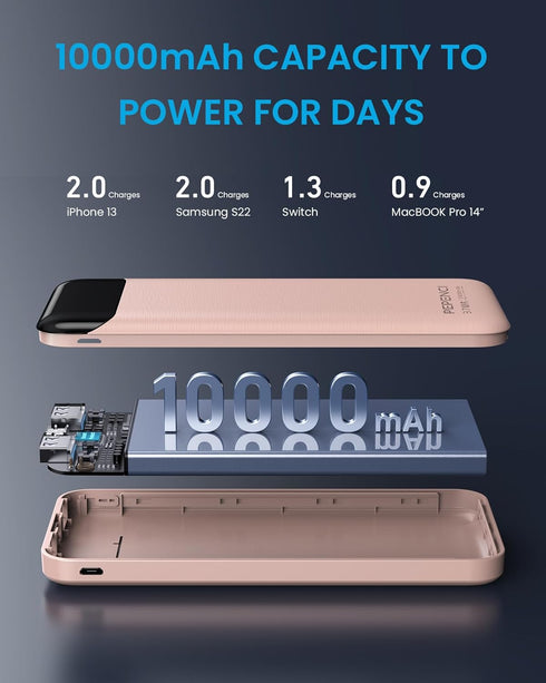 Portable Charger, 10,000 mAh Power Bank, USB C in&Out Fast Charging Battery Pack Compatible with iPhone 15/15 Plus/15 Pro/15 Pro Max, iPhone 14/13...