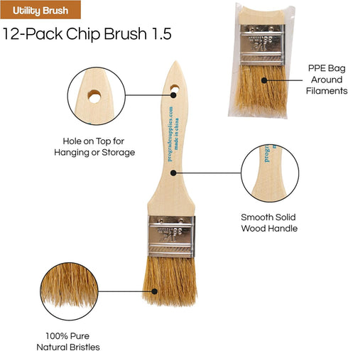 Vermeer Chip Paint Brushes - 12-Pack - 1.5" Chip Brushes for Paints, Stains, Varnishes, Glues, & Gesso - Home Improvement - Interior & Exterior Us...
