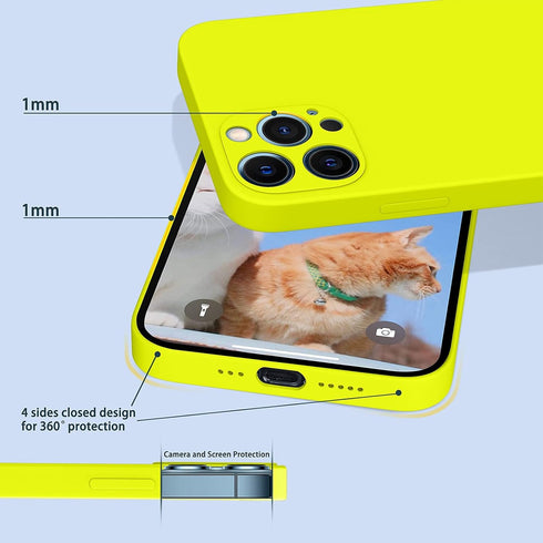 Compatible with iPhone 12 Pro Case Fluorescent Yellow, Soft Liquid Silicone Rubber Case Full-Body Protective Cover Case for iPhone 12 Pro, 6.1 inc...