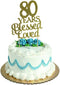 80 Years Blessed & Loved Cake Topper for 80th Birthday, Wedding Anniversary Party Decorations Gold Glitter...