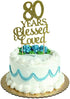80 Years Blessed & Loved Cake Topper for 80th Birthday, Wedding Anniversary Party Decorations Gold Glitter...