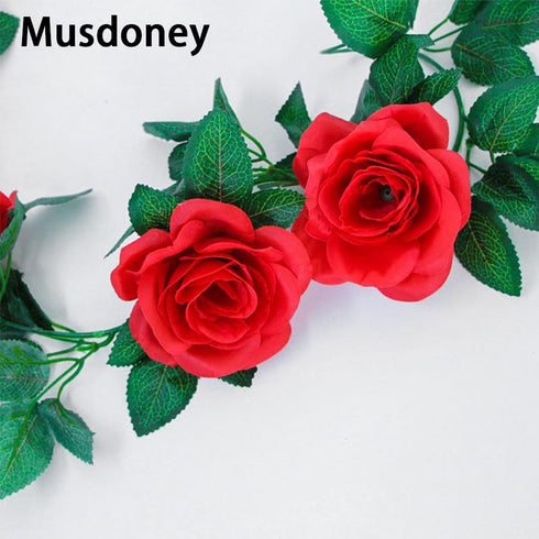 Musdoney 4Pcs 32.2 FT Fake Rose Vine Flowers Plants Artificial Flower Garland Hanging Rose Ivy Home Hotel Office Wedding Party Garden Craft Art De...