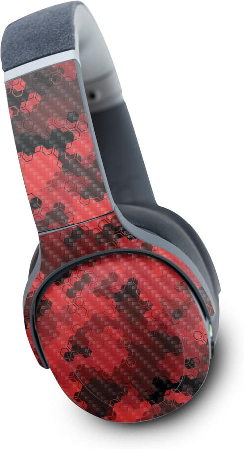 MightySkins Carbon Fiber Skin Compatible with Skullcandy Crusher Evo Wireless - Red Hexa Camo | Protective, Durable Textured Carbon Fiber Finish |...