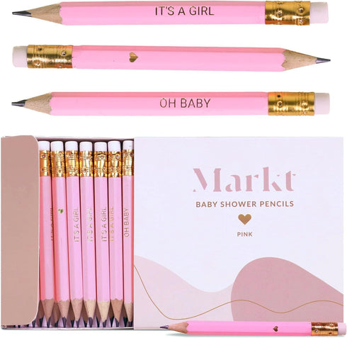 Markt Mini Pink Pencils with Erasers, Baby Shower Games Prizes for girl, Small Baby Shower Pencils, Baby Shower Favors, Presharpened Bulk Pencils ...