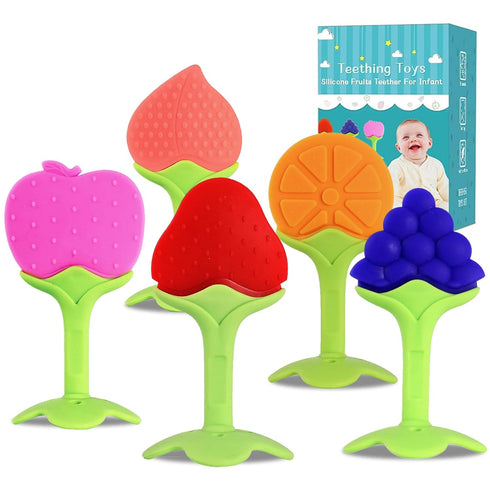 5 PCS Baby Teething Toys, Bagvhandbagro Soft Fruit Teething Toys for Babies 0-6 Months 6-12 Months, Silicone Baby Teethers Stick Freezer Safe for ...