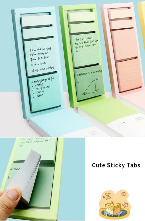 Green Lined Sticky Notes Set, 240 Sheets Pastel Sticky Note Pads, Self-Stick Index Tabs Cute Memo Notepads for School, Office and Home...