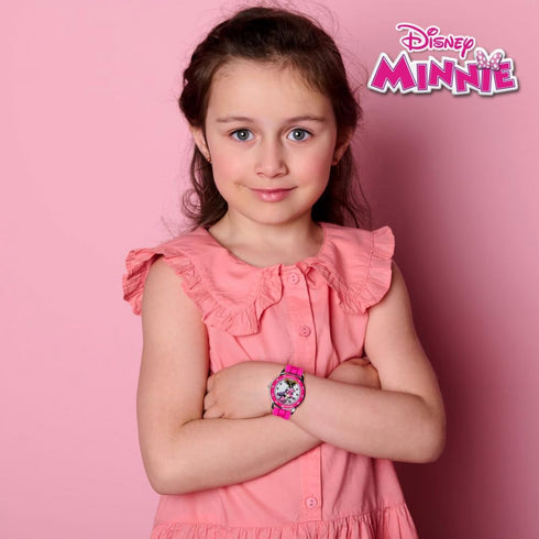 Minnie Mouse Kids' Analog Watch by Accutime - Pink Bezel, Strap & Dial, Time-Teacher Model MN1157...