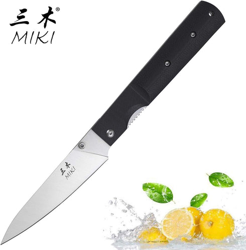 Miki 440A Stainless Steel Blade Japanese Kitchen Chef Folding Pocket Knife for Camping, Petty Fruit Paring Peeling Small Drop Point...