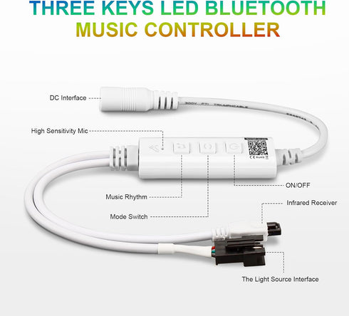 RGBZONE Bluetooth LED Controller with APP Control, 3-PIN Dream Color LED Controller, Music Sync, IR Remote for 5v-24V WS2812B WS2811 WS2812 LED St...