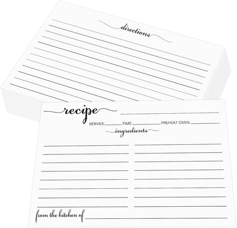 4x6 Recipe Cards Rustic White, Ing Front - From the Kitchen Of 100 Pack Double Sided Recipe Cards Cooking Cardstock with Lines for Weddings, Baby,...