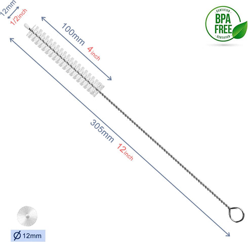 Straw Cleaner Brush Extend 12 inch, Extra Wide 12mm diam Pipe Cleaners, Extra Long Straw Brush for Sippy Cup, Water Bottle and Tubes, Drinking Str...