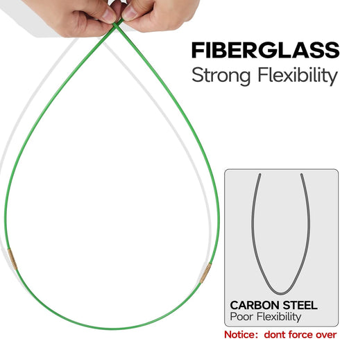 22FT Fiberglass Running Electrical Wire Cable Glow Rods Wire Pulling, Fish Rods Electrical Kit with 8 Different Attachments and Fish Tape Wire Pul...