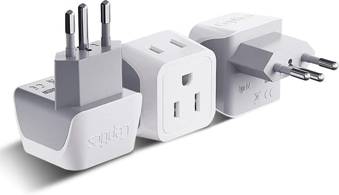 Ceptics Brazil Travel Adapter Plug with Dual Usa Input - Type N (3 Pack - Ultra Compact - Safe Grounded Perfect for Cell Phones, Laptops, Camera C...