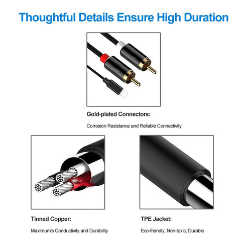 Lightning to RCA Cable for iPhone iPad, Stereo Y Splitter Audio Aux Cable Cord Adapter Compatible with iPhone 13/12/11/XS/XR/X/iPad for Car/Amplif...