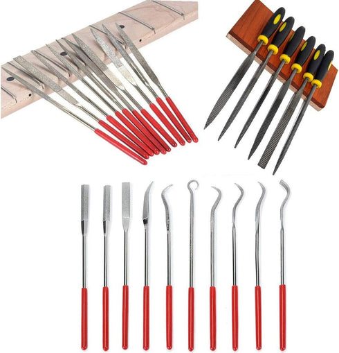 26Pcs Needle File Set, 6Pcs 140mm Wood Rasp Hand Metal File Tools + 10Pcs 140mm Mini Diamond Needle File Set + 10Pcs 140mm Mini Diamond Riffler Ne...