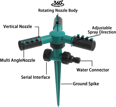 Garden Sprinkler Lawn Sprinkler Large Area Coverage, Adjustable 360 Degree Rotating, Weighted Gardening Watering System (Green)...
