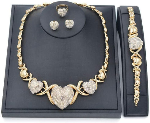 Giffor 14K Gold Filled Jewelry Set Necklaces For Women Bracelets Stud Earrings And Rings Sweetheart Gifts...