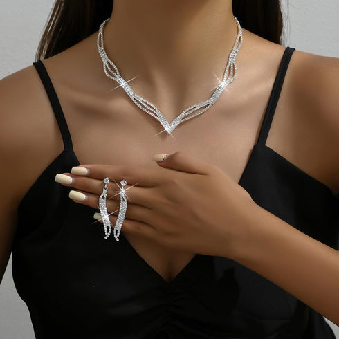 Unicra Wedding Jewelry Set Silver Rhinestone Necklace Earrings Set Prom Party Jewelry sets for Brides and Women...