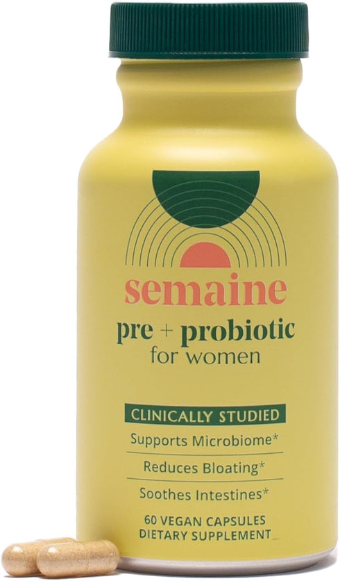 Semaine Super Powered Prebiotic + Probiotic for Women, Effective 3-in-1 Multi-Action Formula to Nourish Gut Health, Soothe IBS, Support Bloat Reli...