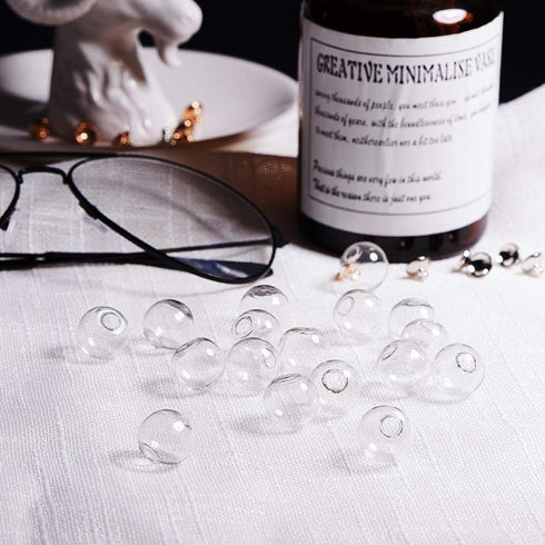 PH PandaHall 30 Pcs 14mm Mini Empty Clear Glass Globe Bottle Wish Ball Bottles DIY Pendant Charms with 30 Pcs 8mm Cap Bails for Earring Necklace J...