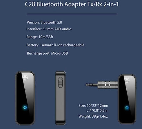 Bluetooth 5.0 Adapter 3.5mm Jack Aux Dongle, 2-in-1 Wireless Transmitter/Receiver for TV Audio, Projector, PC, Headphone, Car...
