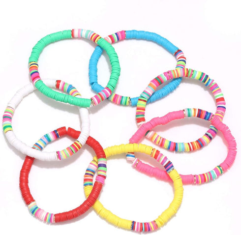 boderier Heishi Bracelets Colorful African Vinyl Disc Bead Stretch Bracelet Summer Beach Surfer Bracelets Set (7)...